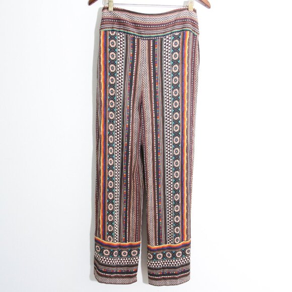 Farm Rio for Anthropologie Satin Wide-Leg Pants Black Stripe Geo Print Size XS - Picture 12 of 14